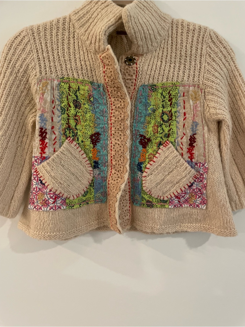 Vintage Free People Grandma Goes West Patchwork Knit Cardigan Sweater - Picture 4 of 14